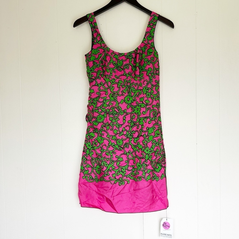 NWT MARC JACOBS Black Label Vibrant Pink Green Vintage Retro Silk Dress 0